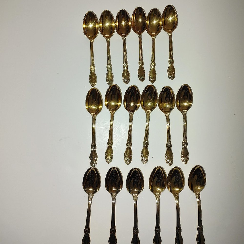 Vintage MADE IN USSR Melchior Gold Plated Set of 18 Teaspoons Pre-owned